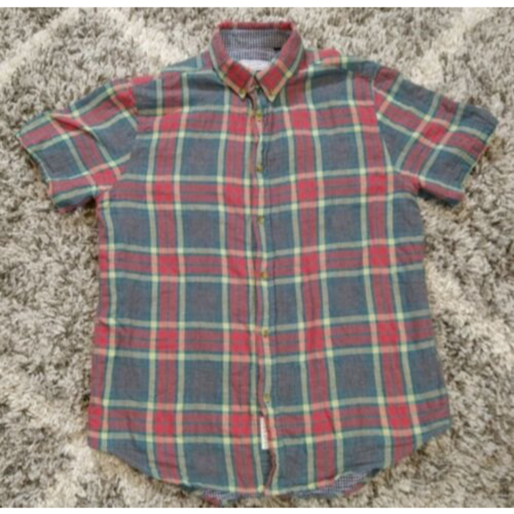 Men's Five Four Plaid Short Sleeve Button Front Shirt Large